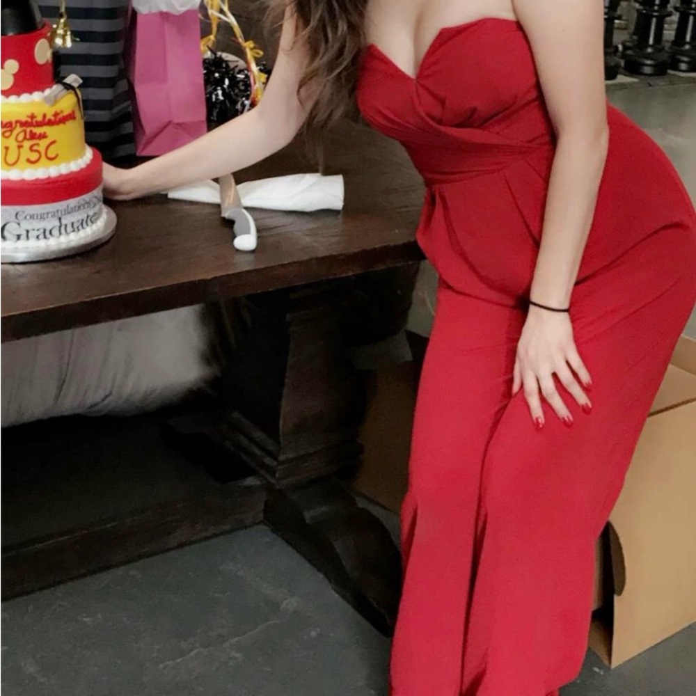 Jill Stuart Red Strapless Wide Leg Jumpsuit - Picture 2 of 8
